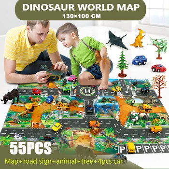 Dinozaver Svetu Playmat Igrače Nastavite z Avtomobili, Drevesa& Znaki Modelov Slika Igrače Igra Mat Izobraževalne Dino Interaktivne Igrače za Otroke