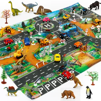 Dinozaver Svetu Playmat Igrače Nastavite z Avtomobili, Drevesa& Znaki Modelov Slika Igrače Igra Mat Izobraževalne Dino Interaktivne Igrače za Otroke