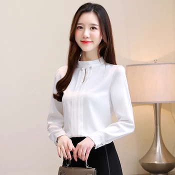 Korejski Ženske Šifon Bluze Majica Elegantne Ženske Svile Majica Plus Velikost Ženske Saten Bluzo Beading Srajce, Womens Vrhovi in Bluze