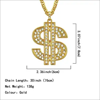 Hip Hop Kristali Zlato Dolar je BOGAT Modni Obesek Povezavo Verige Darilo Ogrlica za Moške In Ženske