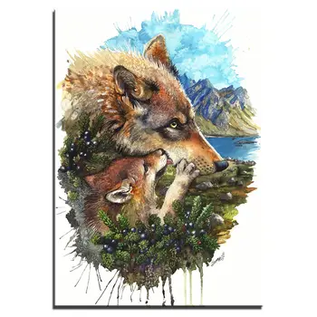 HD natisnjeni 1 plošča platno slikarstvo povzetek wolf cub mati s Sunima Umetnosti stenske slike za dnevno sobo, plakatov in fotografij umetnosti