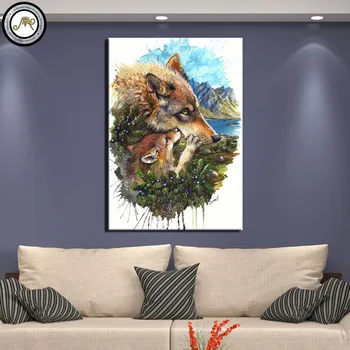 HD natisnjeni 1 plošča platno slikarstvo povzetek wolf cub mati s Sunima Umetnosti stenske slike za dnevno sobo, plakatov in fotografij umetnosti