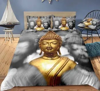 Thumbedding Črno Bela Fotografija 3D Posteljnina Določa Buda Digitalni Tisk Twin Polno Kraljica Kralj Rjuhe Kritje Nastavite Eno Posteljo Set