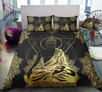 Thumbedding Črno Bela Fotografija 3D Posteljnina Določa Buda Digitalni Tisk Twin Polno Kraljica Kralj Rjuhe Kritje Nastavite Eno Posteljo Set