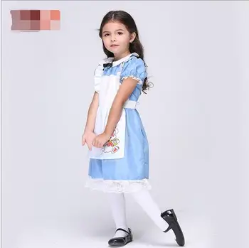 Brezplačno pp Halloween Otroci Dekleta Deluxe Alice V Čudežni deželi Modra Stranka Obleko Alice Sanje Otroci Lolita Cosplay Kostum