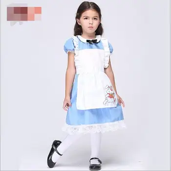 Brezplačno pp Halloween Otroci Dekleta Deluxe Alice V Čudežni deželi Modra Stranka Obleko Alice Sanje Otroci Lolita Cosplay Kostum
