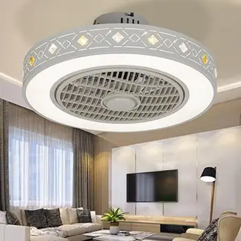 Sodobno minimalistično belo pobarvane železa, stropni ventilator light crystal dekorativni akrilni LED osvetlitev, možnost zatemnitve spalnica fan lučka