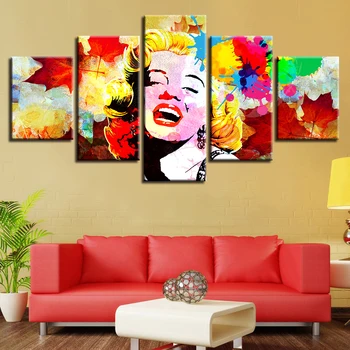 Slika HD Natisnjena Na Platno Dekor Za Steno dnevne Sobe 5 Kosov Znana Igralka Marilyn Monroe Barvne Umetnosti Slikarstva Modularni Plakat