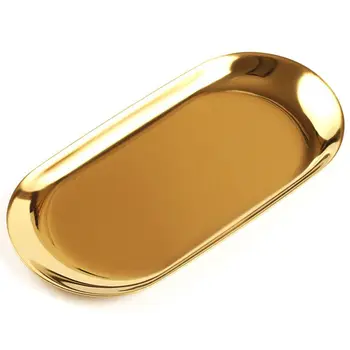 Kovinski Shranjevanje Pladenj Zlato Ovalne Pikčasto Sadje Ploščo Majhnimi Predmeti Nakit Zaslonu Je Pladenj Ogledalo