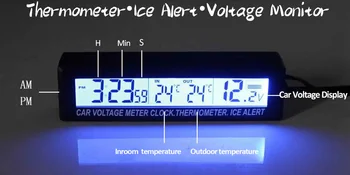3 V 1 Digitalni LCD Avto Ura Voltmeter Auto Termometer Osvetlitev ozadja Led Opozorilo Prenosne Napetosti nadzorovanja Temperature Avto Dodatki