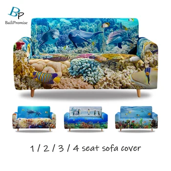 Ocean Park 3D Tiskanja Dolphin Kavč Kritje Stretch Slipcovers Področna Elastična Kavč Kritje za Dnevni Prostor Kavč Kritje 1/2/3/4 Sedež