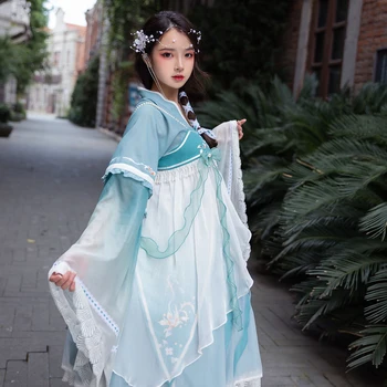 Melonshow Kitajski Stil Oblačenja Hanfu Ženske Plus Velikost Cyan Stari Cosplay Kostum Ženske Tradicionalne Obleke Sladka Dekleta Krilo