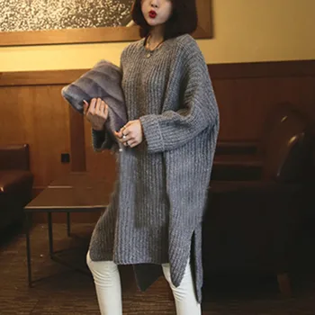 2020 jeseni in pozimi novo pleteno obleko dolgo sleeved bat sleeve solid color krog vratu puloverju pulover ženske, pulover ženske