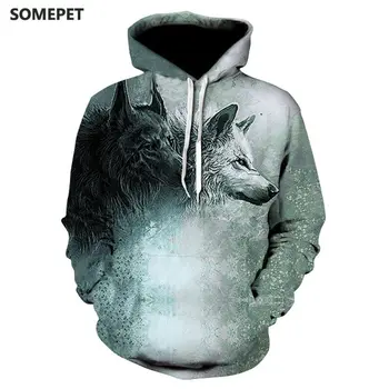 Novo volk hoodies Moški pulover s kapuco jeseni, Pozimi hip hop hoody Vrhovi Priložnostne Znamke wolf 3D glavo Hoodie Majica