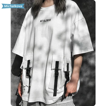 Posadke vratu, ohlapno in udobno Traku žep Tee ženska/moška oblačila Hiphop Punk Stil Harajuku Prihodnje vojaki michalkova