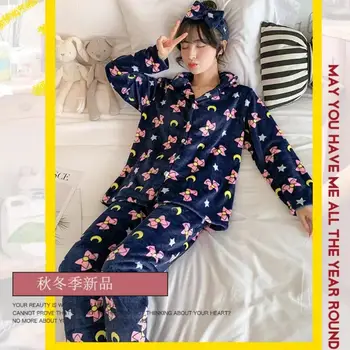 Ženske Pajama Japonske Anime Sailor Moon Bowknot Luna 3pcs Sleepwear Nastavite Koralni Žamet Pižame Lolita Dekleta Pijama Party Kostum