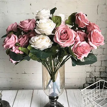 10 Glav velike Umetne rose cvet šopek flores artificiales poroka doma padec okraski ponaredek cvetje fleur artificielle