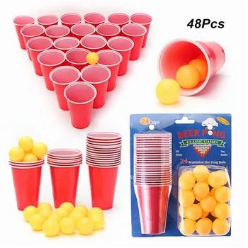 Top 1 Nastavite Zabavne Igre Beer Pong Kit 24 Pong Žogic in 24 Rdeče Skodelice Zabavno Stranka Pitne Igre Stranka Igra Drin kralj Igrača
