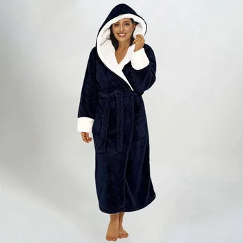 Pliš Kopalni Plašč Ženske Toplo Hooded Haljo Dame Pozimi Priložnostne Flanela Kimono Kopel Oblačilih, Jutranje Halje, Kopalni Plašč Pijama Mujer