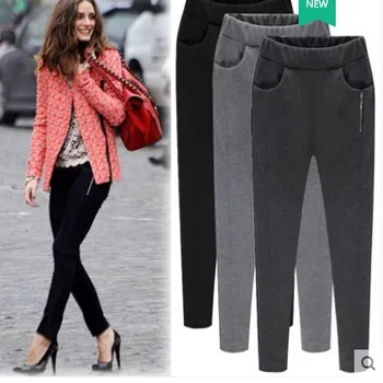 Zimske ženske tople dokolenke svinčnik hlače zadrge visoko pasu velikosti suh harem hlače črne, sive hlače za ženske MXL 6XL