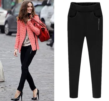 Zimske ženske tople dokolenke svinčnik hlače zadrge visoko pasu velikosti suh harem hlače črne, sive hlače za ženske MXL 6XL