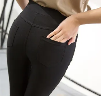 2020 Ženska Visoko Pasu Žepi Legging za Ženske Suh Leggins Femme Črno Bel Pantalones de Mujer Priložnostne Hlače Oblačila
