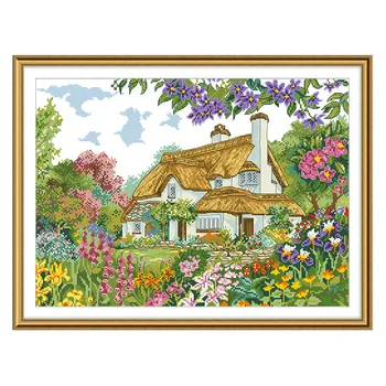 Cvetlični Hiši so Navzkrižno Šiv Vzorci Natisnjeni Kompleti Platno Šteje Vezenje Določa 11CT 14CT DIY Ročno Obrti Doma Dekor Slike