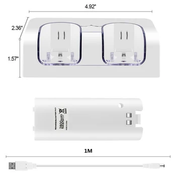 2x Baterija za ponovno Polnjenje In Dock Polnilnik Postaje In USB Kabel Za Nintendo Wii Igre