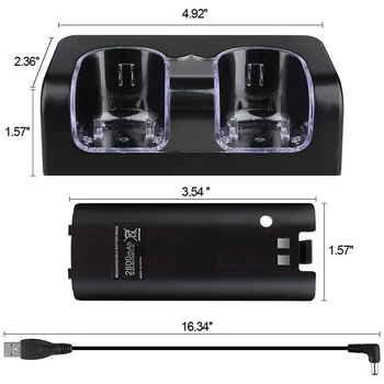 2x Baterija za ponovno Polnjenje In Dock Polnilnik Postaje In USB Kabel Za Nintendo Wii Igre