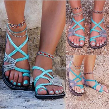 Poletje Stanovanje Sandali Plaži toe ravno Sandali Prečnega Traku Čevlji Copate Rimu Ženske sandale Velikosti 35-43