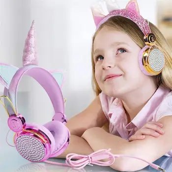 Smešno Otroci Slušalke Pisane Diamond Samorog Dekle Žične Slušalke Glasbeni Stereo Slušalke Otroke Božič Brithday Darila