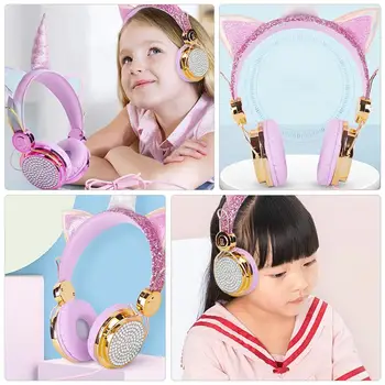 Smešno Otroci Slušalke Pisane Diamond Samorog Dekle Žične Slušalke Glasbeni Stereo Slušalke Otroke Božič Brithday Darila