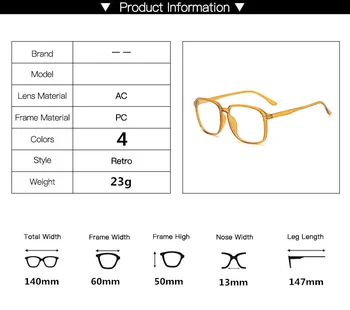Moda Plastičnih Prevelik Očala Ženske Anti Blue Ray Optičnih Očal Okvir Spektakel Jasno Računalnik Oči Očala Za Moške