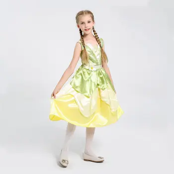 Karneval Princesa Tiana Obleko Za Teen Girl Cosplay Kostum Božič Otrok Fancy Stranka Frock Otrok Bujne Prikrivanje Up Krpo 5 10 Leto