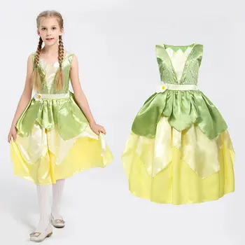 Karneval Princesa Tiana Obleko Za Teen Girl Cosplay Kostum Božič Otrok Fancy Stranka Frock Otrok Bujne Prikrivanje Up Krpo 5 10 Leto