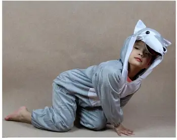 Otroci otroški Baby Girl Boy Gray Wolf Kostum Jumpsuit Cartoon Živali Volk Uspešnosti Dan Otrok Kostume Jumpsuits Y964