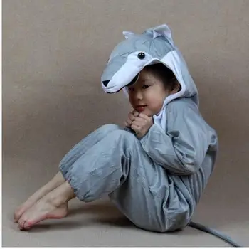 Otroci otroški Baby Girl Boy Gray Wolf Kostum Jumpsuit Cartoon Živali Volk Uspešnosti Dan Otrok Kostume Jumpsuits Y964