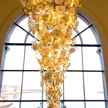 Luksuzni Zlato Kristalni Lestenec luç LED Murano Stekla Cvet Ploščo Sodobne Umetnosti Lestenec Razsvetljava za Hotel Projektov