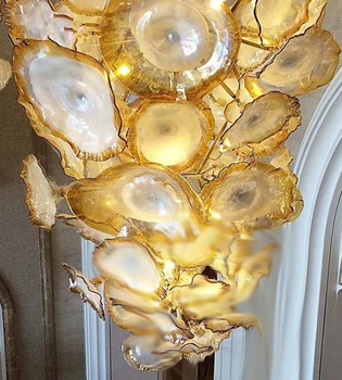 Luksuzni Zlato Kristalni Lestenec luç LED Murano Stekla Cvet Ploščo Sodobne Umetnosti Lestenec Razsvetljava za Hotel Projektov