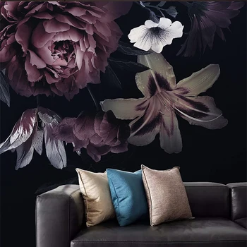 Po meri Foto Ozadje Moderne 3D Lily Rose Cvetje Zidana Dnevna Soba, Spalnica Črno Ozadje Stensko Slikarstvo De Papel Parede 3 D