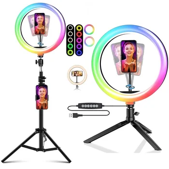 Tongdaytech Zatemniti RGB LED Selfie Obroč Fill Light Foto Obroč za Svetilko Z Stojalom Za Ličila Video v Živo Aro De Luz Par Celular