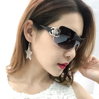2020 Novi Kristalni Diamond Sončna Očala Za Ženske Luksuzne Blagovne Znamke Oblikovalec Retro Prevelik Sunglass Enega Kosa Odtenki Vizir Oculos Vrh