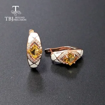 TBJ,Naravni gemstone citrine zaponko uhane 925 sterling srebro fine nakit za ženske preprosto razkošje design obletnico darilo