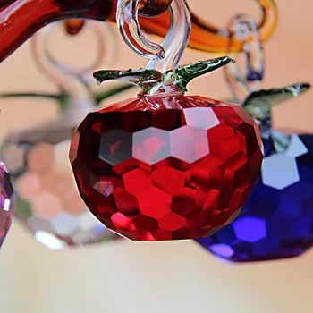 Kristalno steklo Apple Tree z 6pcs Jabolka Fengshui Obrti Doma Dekor Figurice Božič, Novo Leto, Darila, Spominki Dekor Ornament