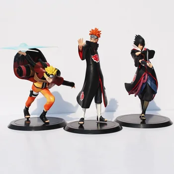 3Pcs/set Hot Anime Naruto, Naruto Uzumaki + Bolečine + Uchiha Sasuke PVC Akcijska Figura Model Igrače Brezplačna dostava