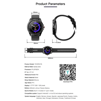 TICWRIS RS Pametno Gledati Moške 1.3 palčni TFT Zaslon na Dotik IP68 Vodotesen Bluetooth 5.0 Srčnega utripa Fitnes Tracker Smartwatch
