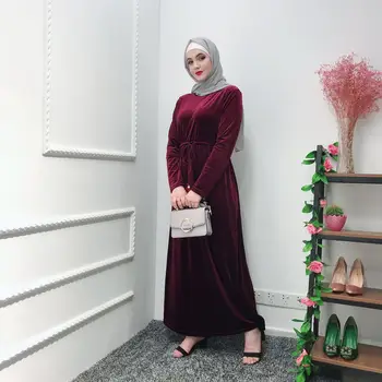 Wepbel Elegantne Ženske Muslimansko Obleko Barva Dolg Rokav Plus Velikost Abaya Tassled Pas Visok Pas, Haljo Islamska Oblačila