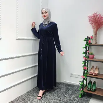 Wepbel Elegantne Ženske Muslimansko Obleko Barva Dolg Rokav Plus Velikost Abaya Tassled Pas Visok Pas, Haljo Islamska Oblačila