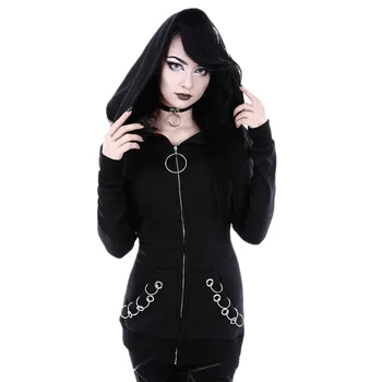 Plašč v Apparer za Ženske Svoboden Gothic Punk Long Sleeve Hooded Trdna Črno Jopico Jakno Plašč 25 Dropshipping