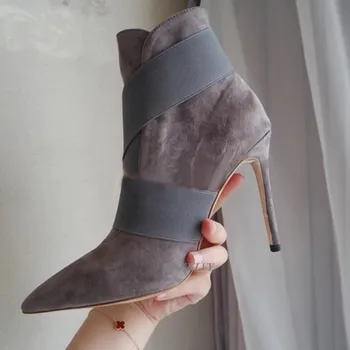 Super visoke pete, škornji ženske konicami prstov antilop pravega usnja zdrsne na gleženj botas 2020 seksi stilettos ženske kratke čevlji